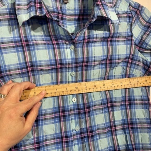 Classic Editions Womens Plaid Fitted Shirt Button Down Short Sleeve - Picture 4 of 10